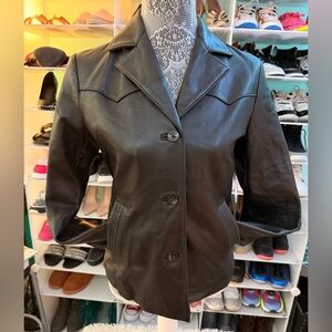 Banana Republic Black Buttery Leather Jacket with Button Detail
